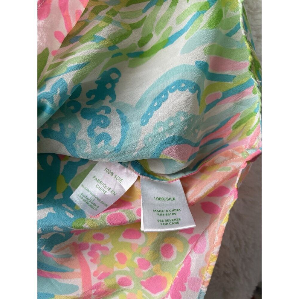 LILLY PULITZER‎ Cosmos Silk Top Multi Lovers Coral Women's XS Neon Pink Blue - Picture 6 of 6